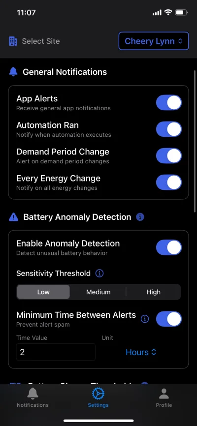 Grid Getter app settings and preferences