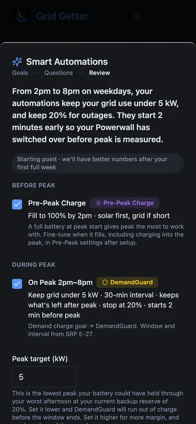 Smart Automations on a phone: the review of the automations built from your goals, opened as a sheet from the bottom of the screen.